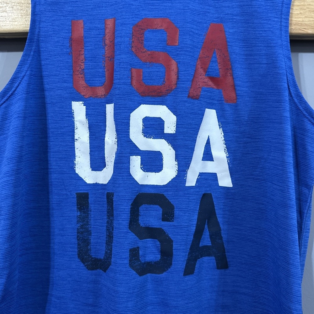 DSG Boy USA Graphic Muscle Tank Top Blue Heathered Sleeveless Athletic Shirt NWT - Picture 2 of 3